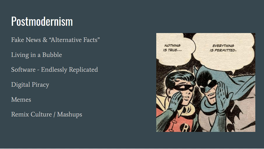 Slide on Postmodernism from lecture on The Computational Age